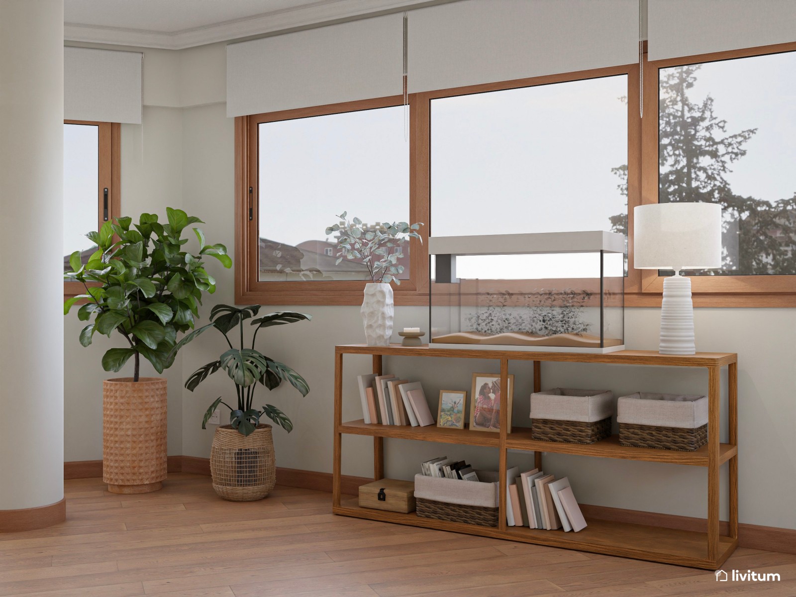  Elegante salón comedor de planta irregular con columnas