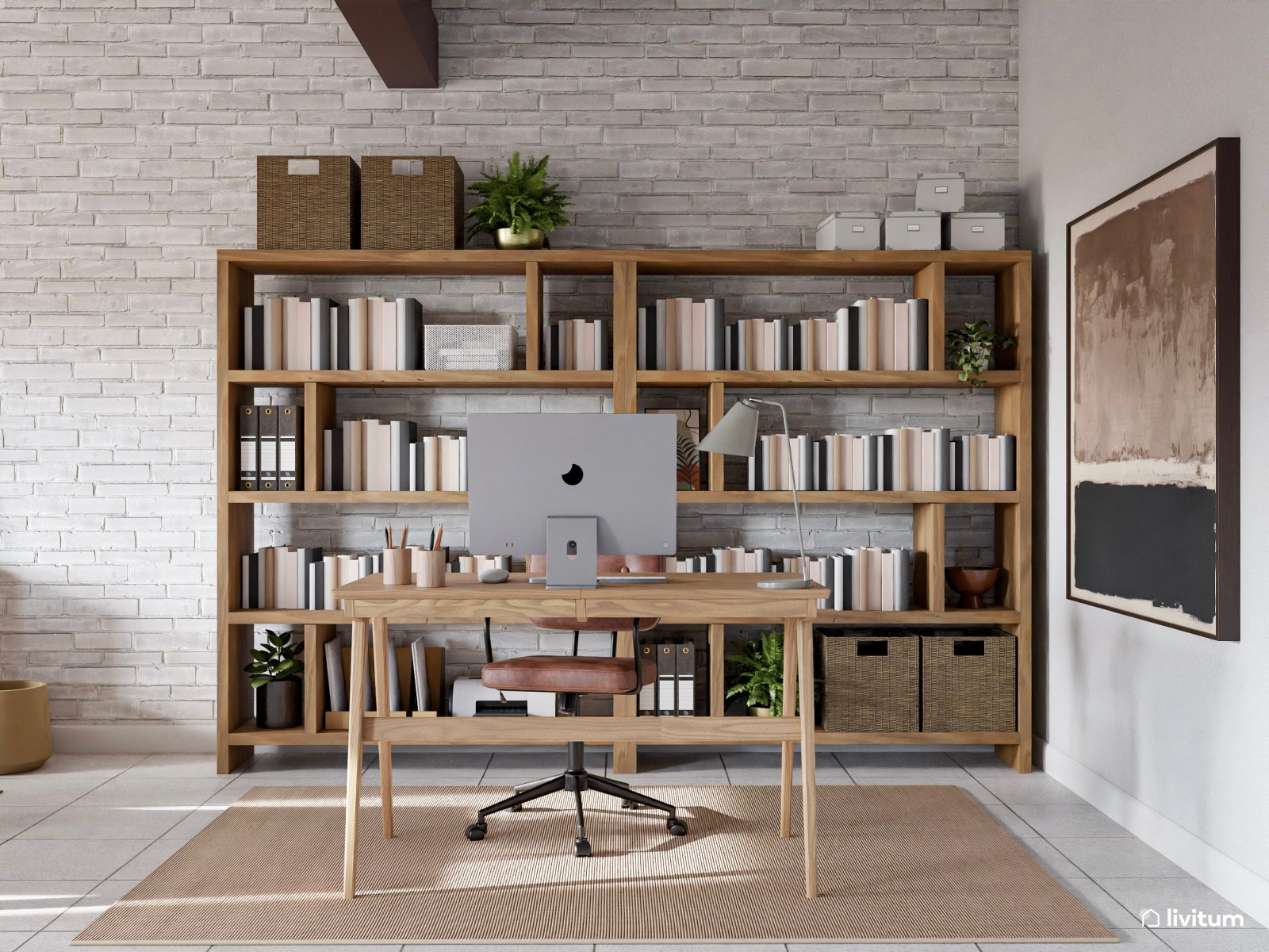 Elegante salón comedor en tonos tierra con techo de madera oscura