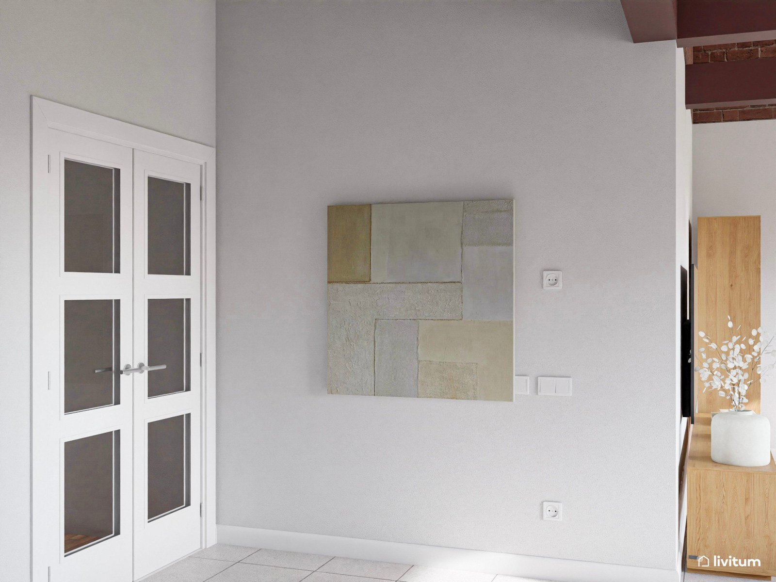 Elegante salón comedor en tonos tierra con techo de madera oscura