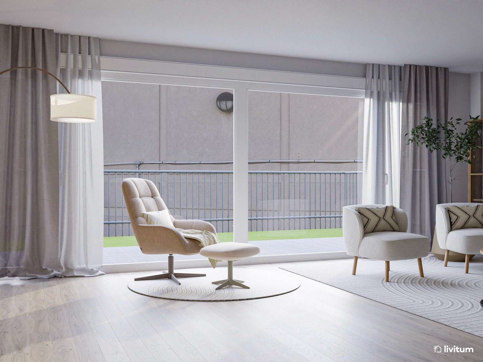 Elegante salón comedor moderno en colores suaves