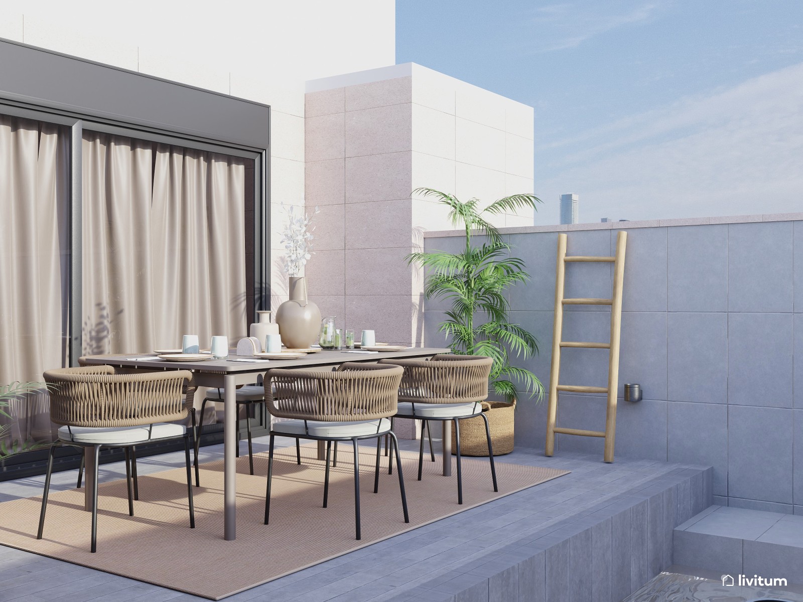 Elegante terraza de estilo rústico y colonial 
