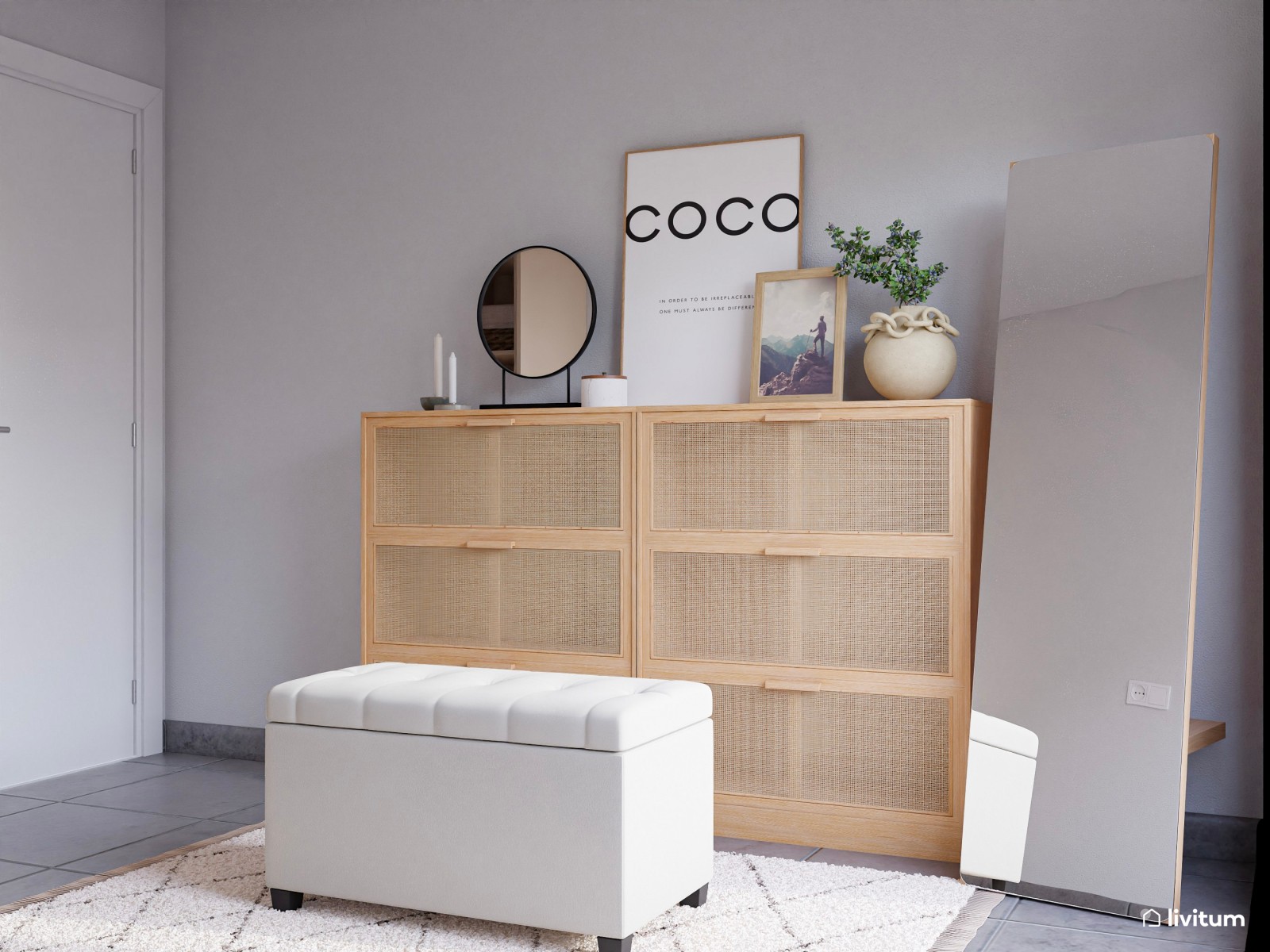 Elegante vestidor con mucho espacio de almacenaje