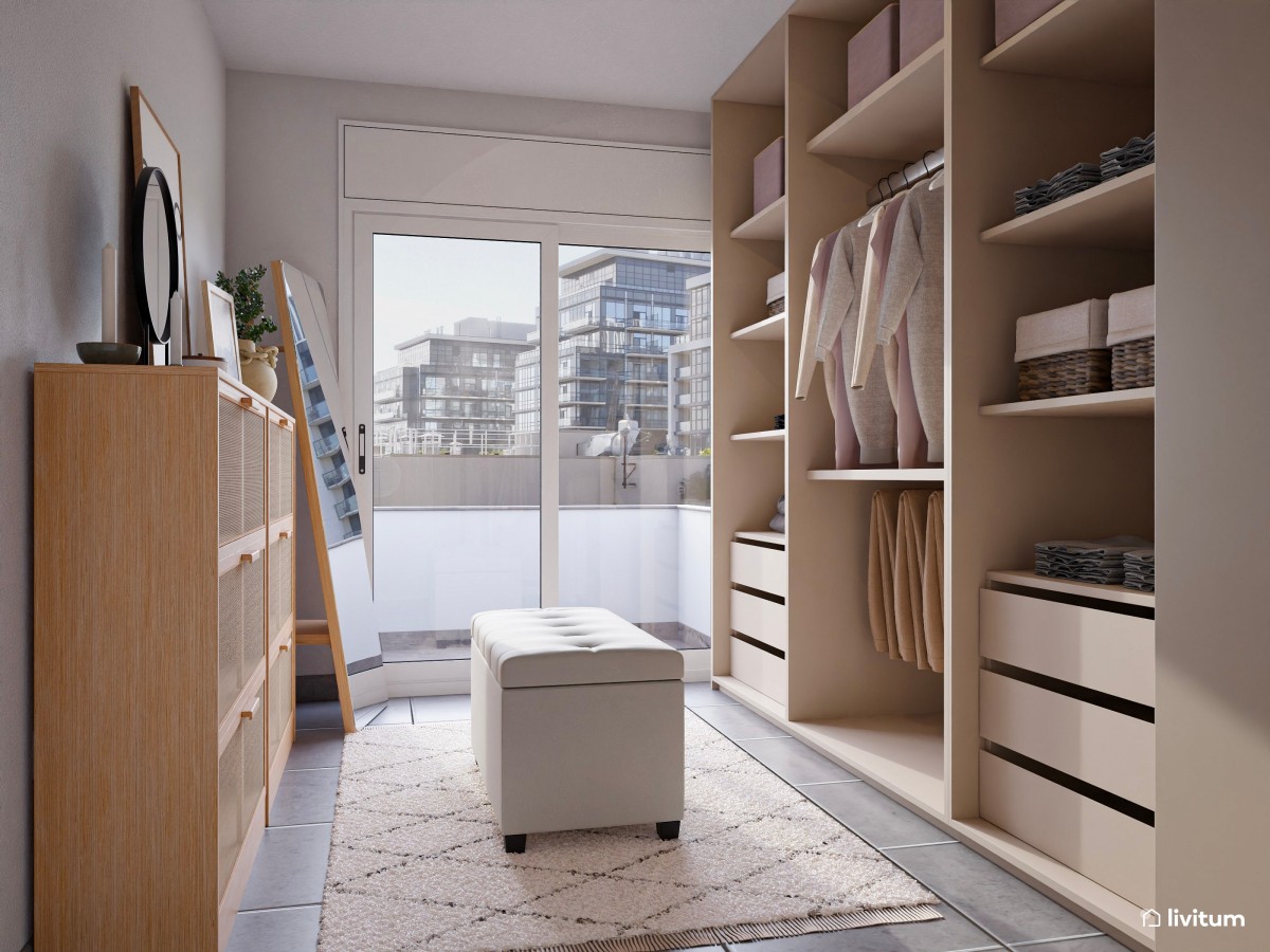 Elegante vestidor con mucho espacio de almacenaje