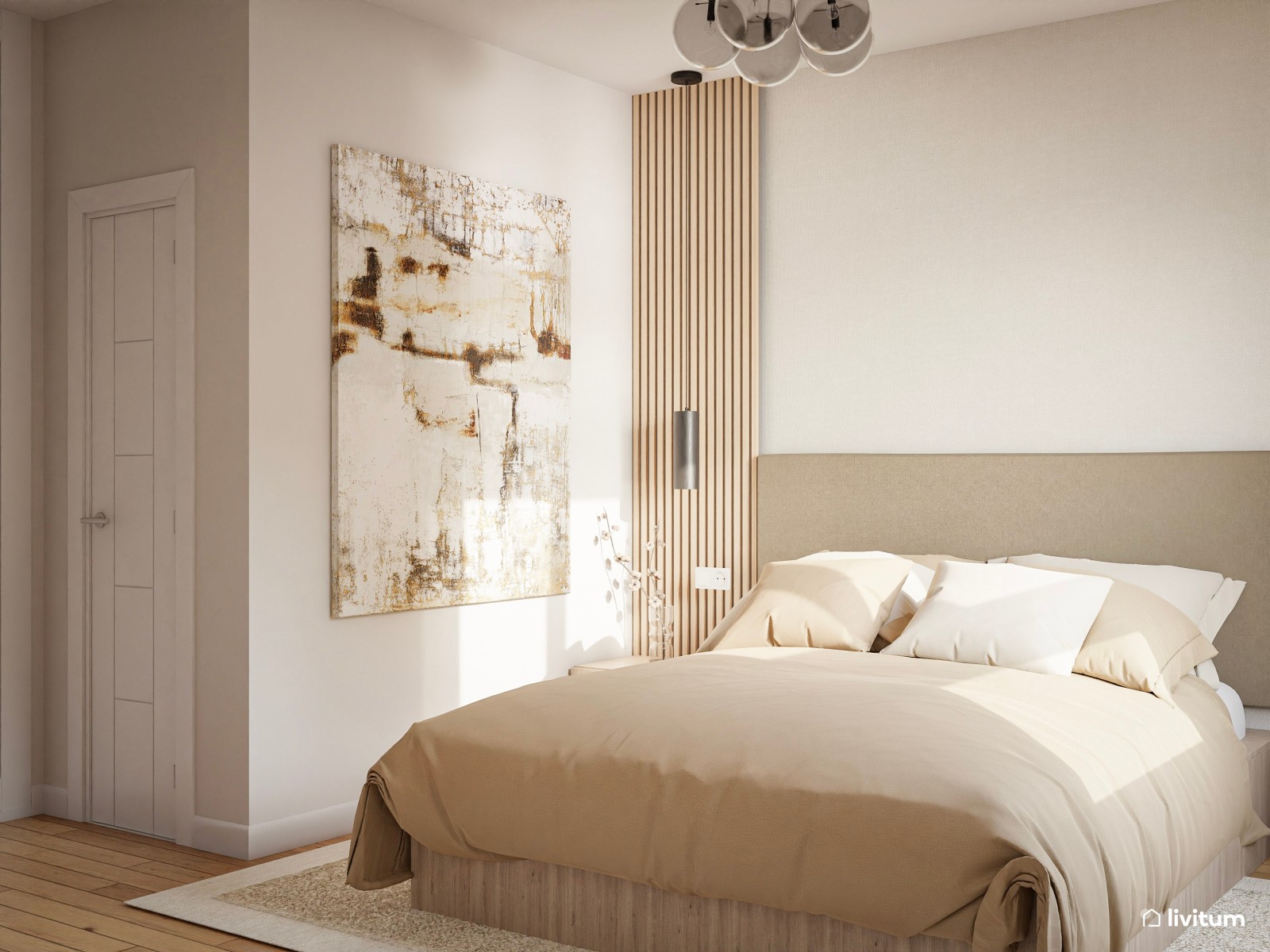 Elegante y moderno dormitorio doble en color crema 