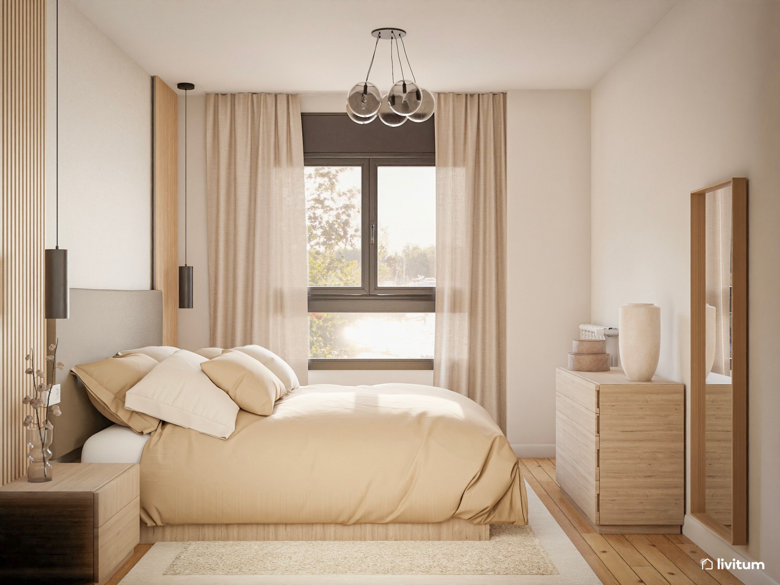 Elegante y moderno dormitorio doble en color crema 