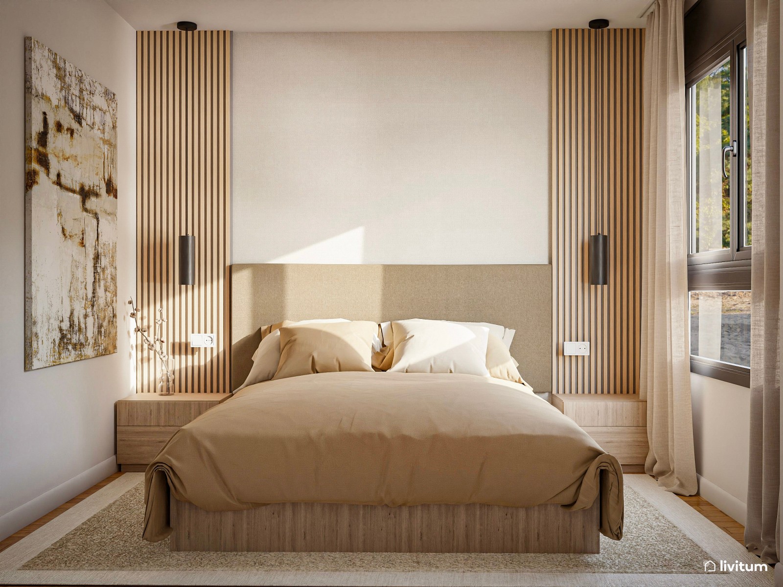 Elegante y moderno dormitorio doble en color crema 