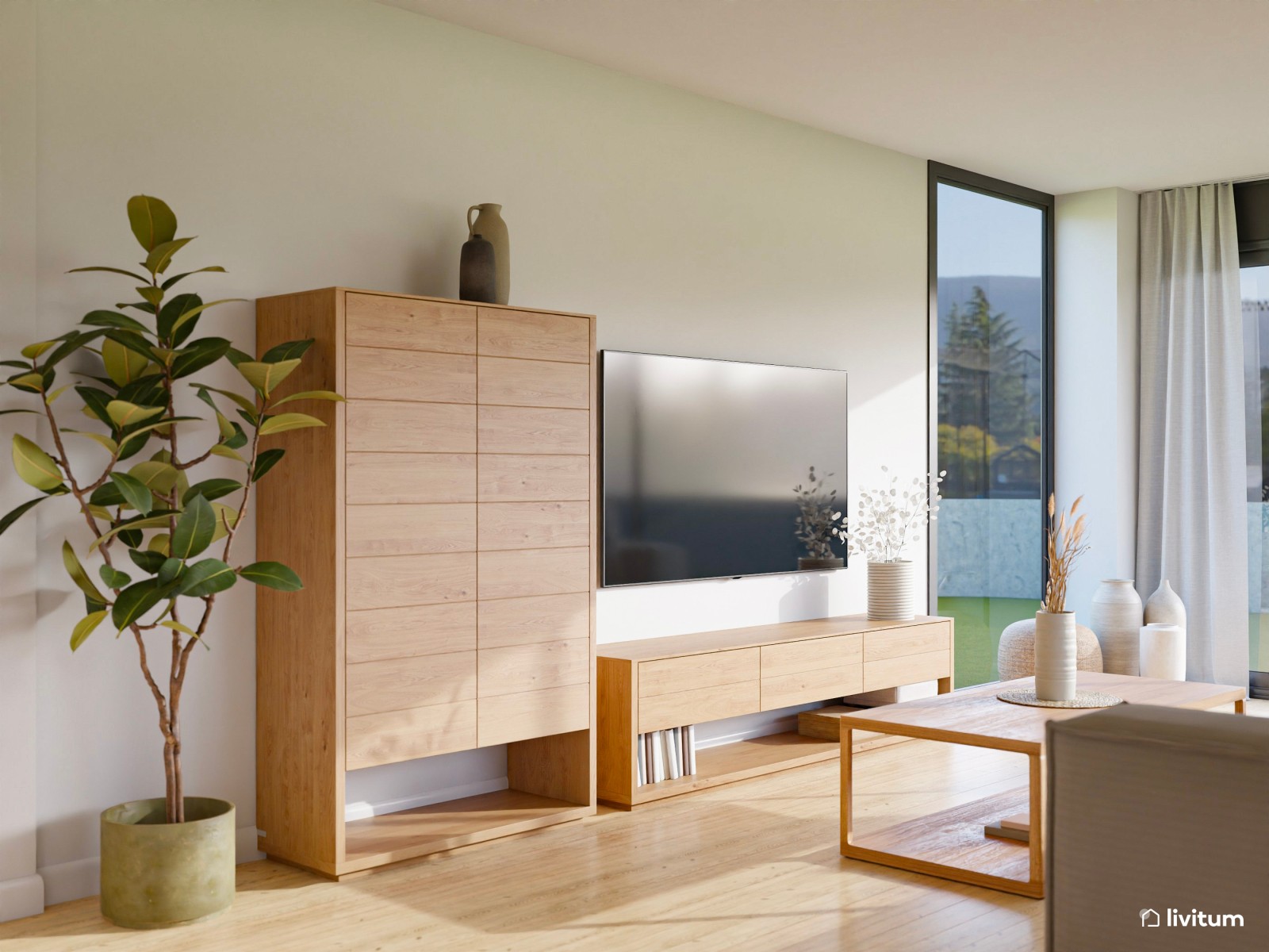  Elegante y moderno salón comedor con revestimiento de palillería