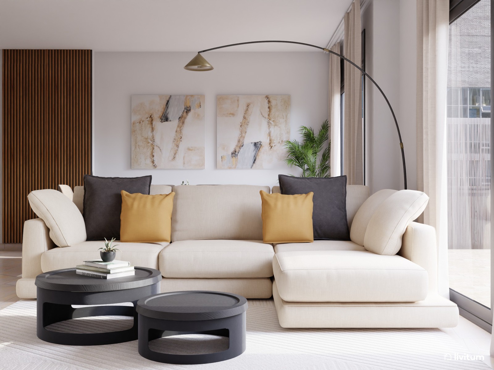 Elegante y moderno salón comedor en blanco y negro 