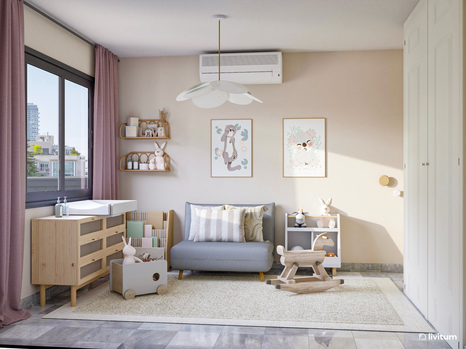 Encantador dormitorio infantil de estilo nórdico con cama tipo casita