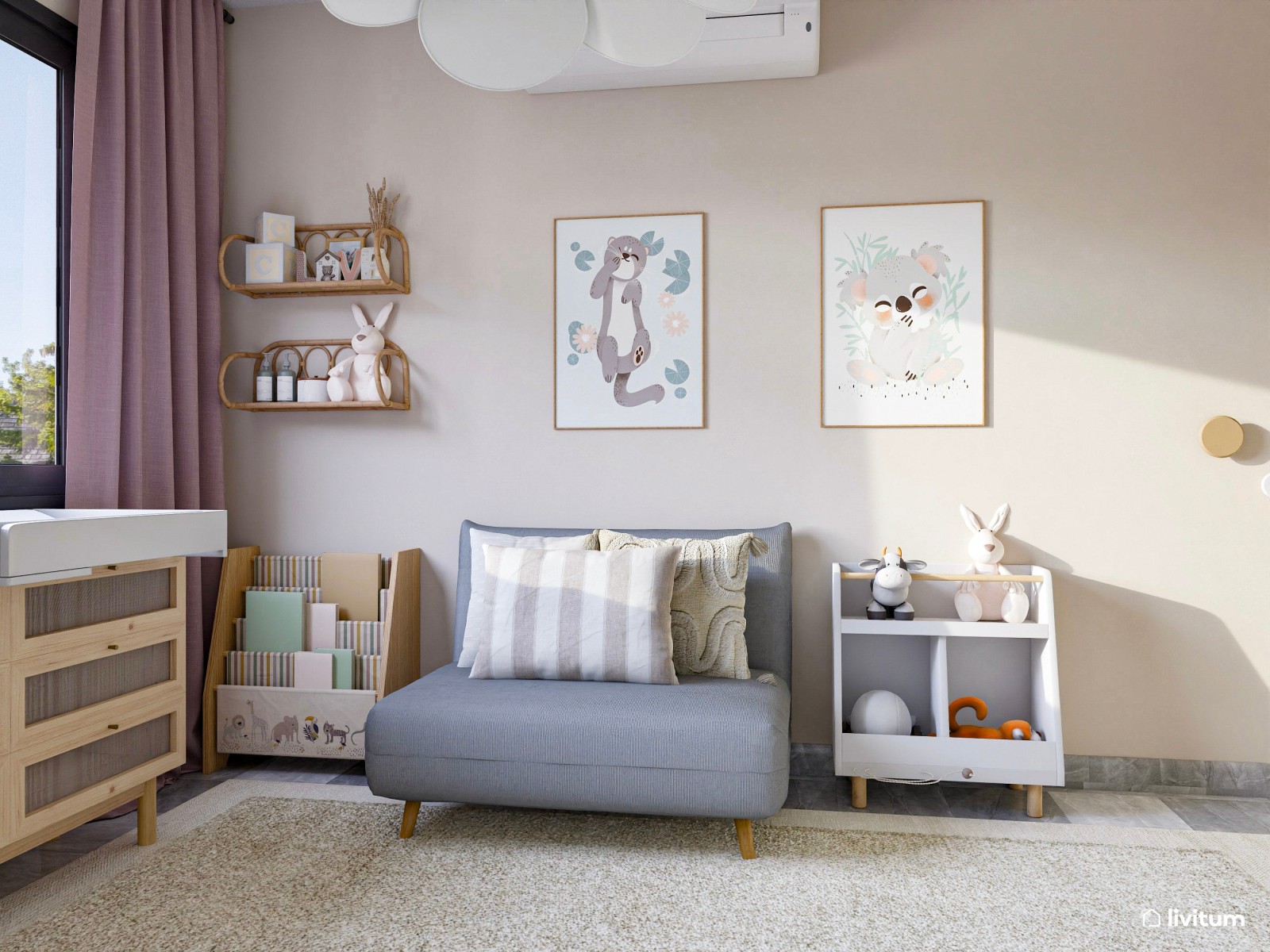 Encantador dormitorio infantil de estilo nórdico con cama tipo casita