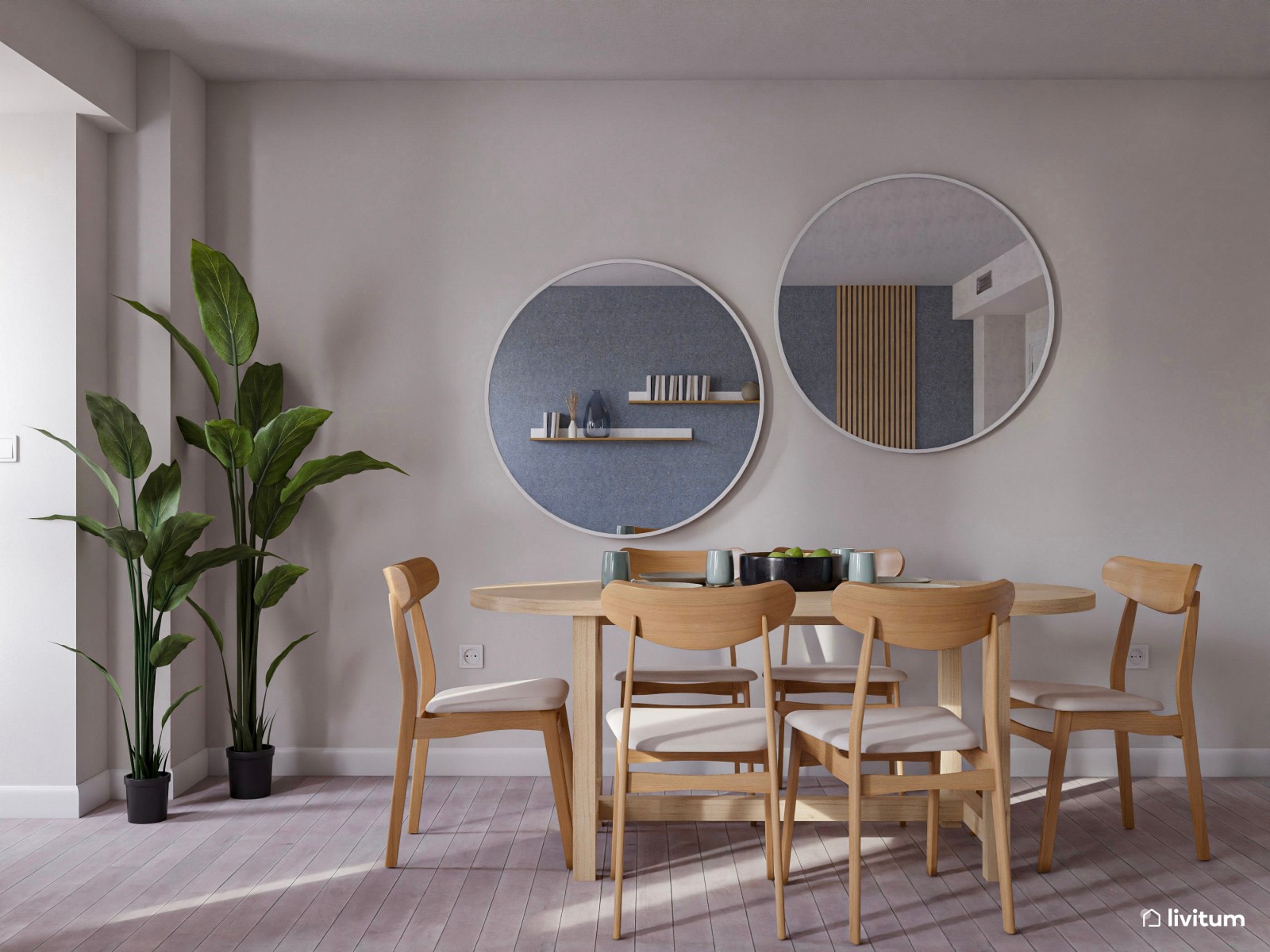 Encantador salón comedor con pared acento en azul 