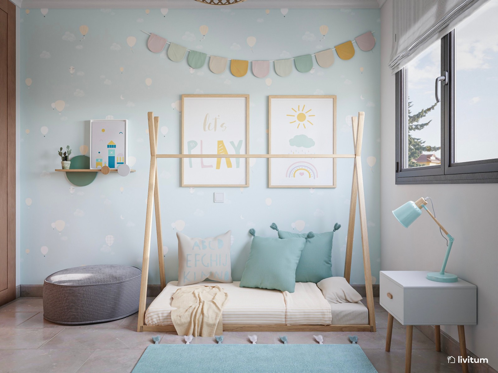 Encantadora habitación infantil con cama tipi 