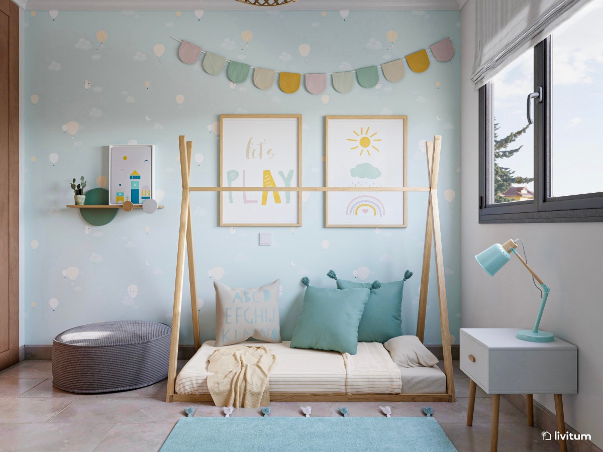 Encantadora habitación infantil con cama tipi