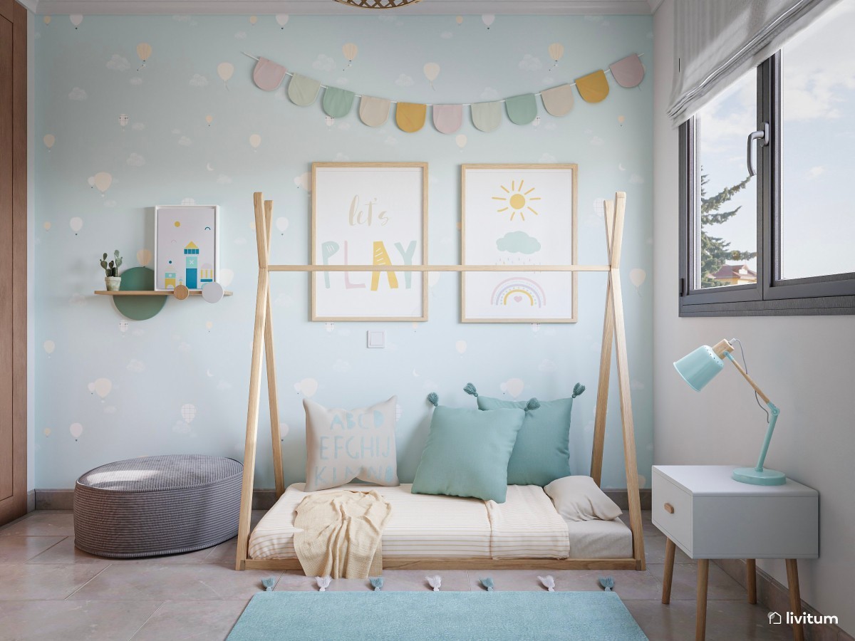 Encantadora habitación infantil con cama tipi