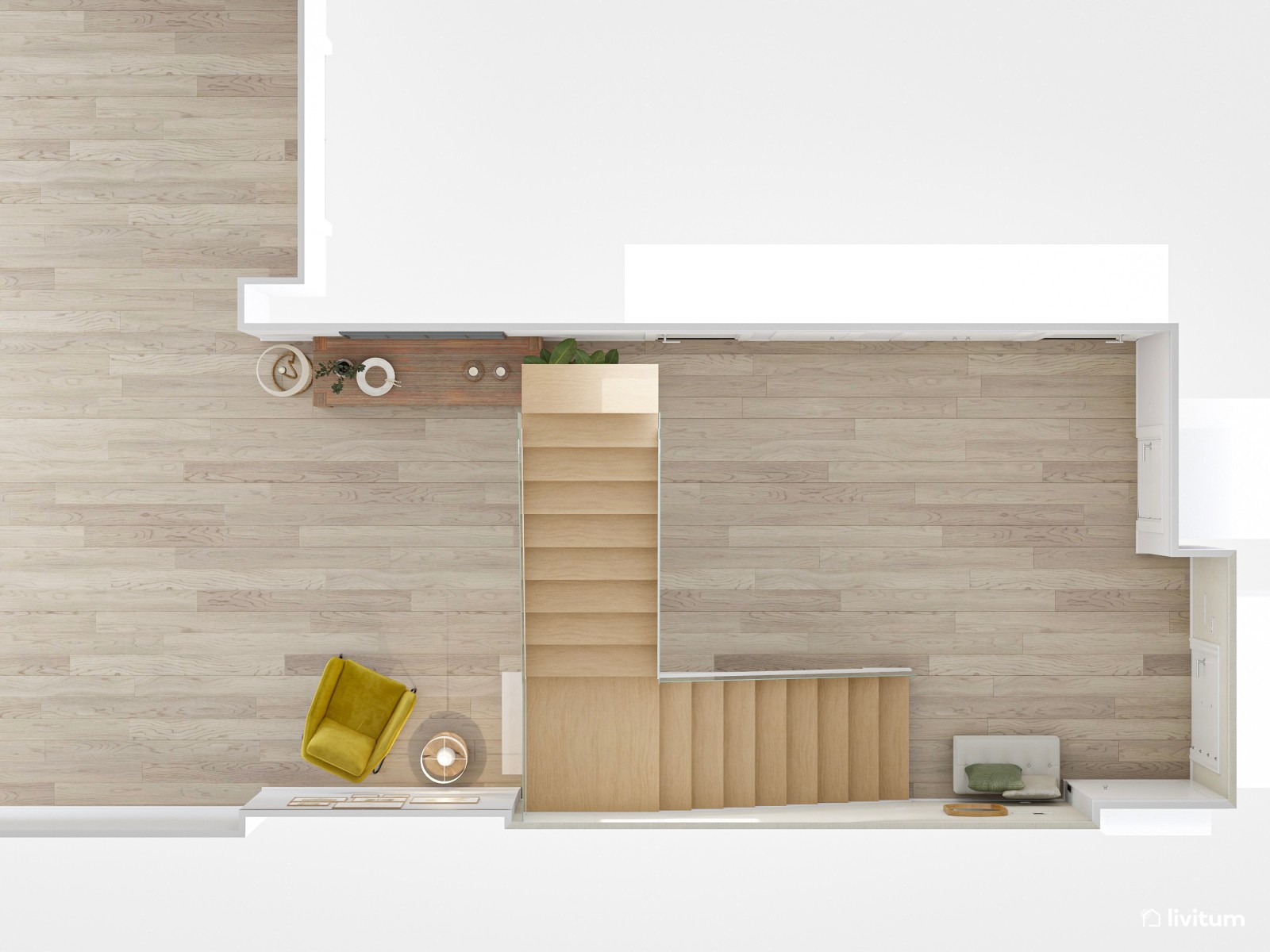 Espacioso recibidor con escalera, con muebles de madera oscura
