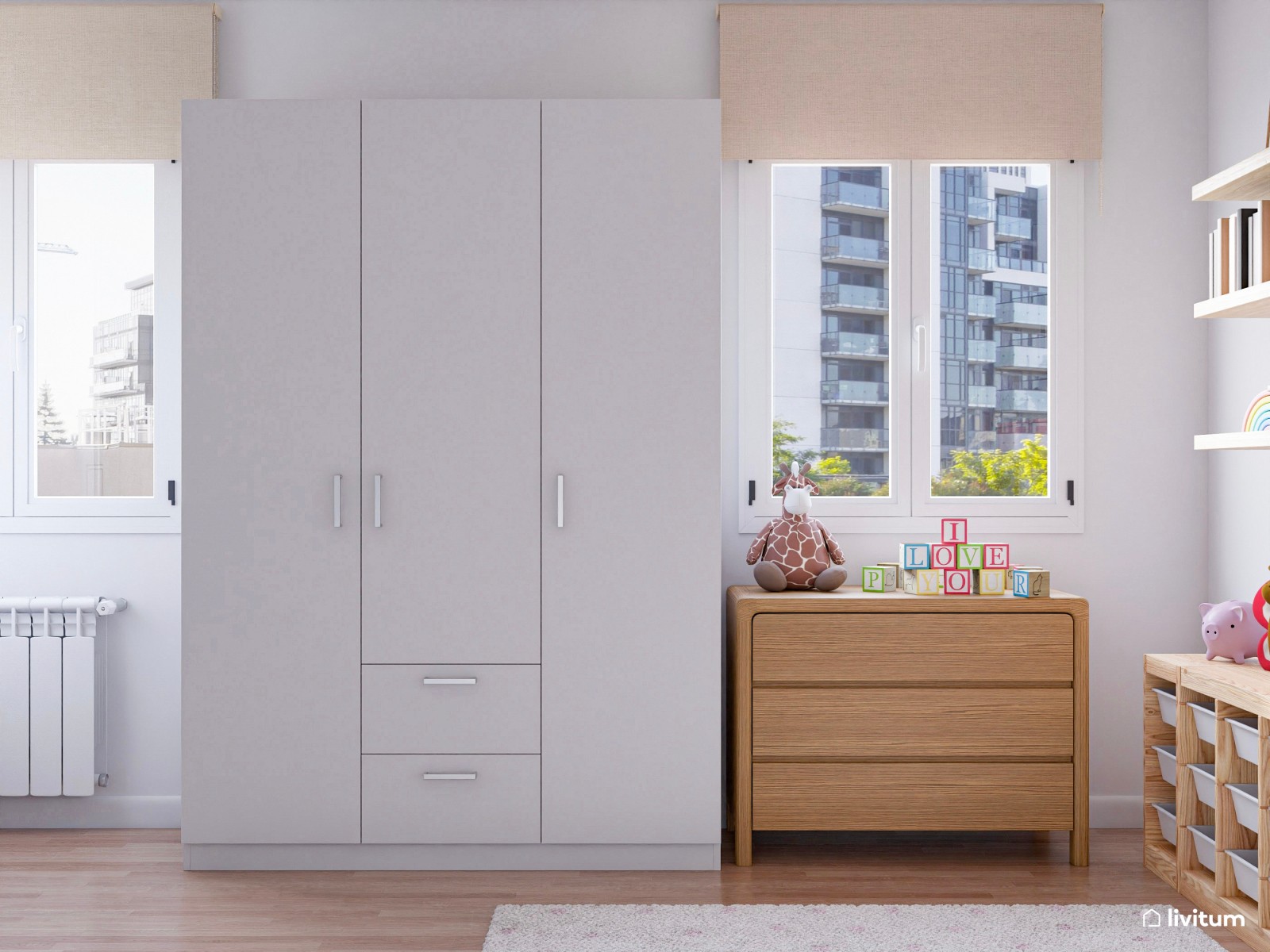 Espléndido dormitorio infantil con espacio para jugar, compartir y descansar 
