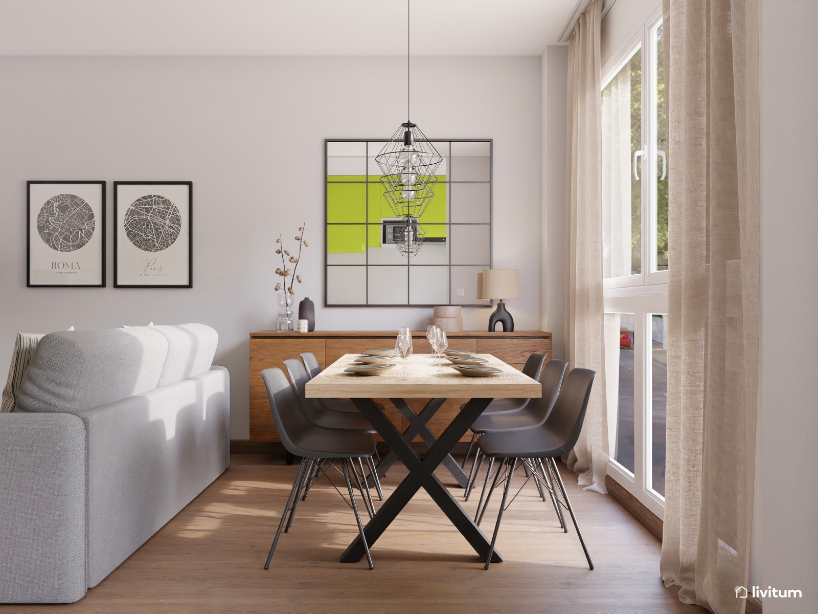 Estiloso salón comedor de estilo industrial 