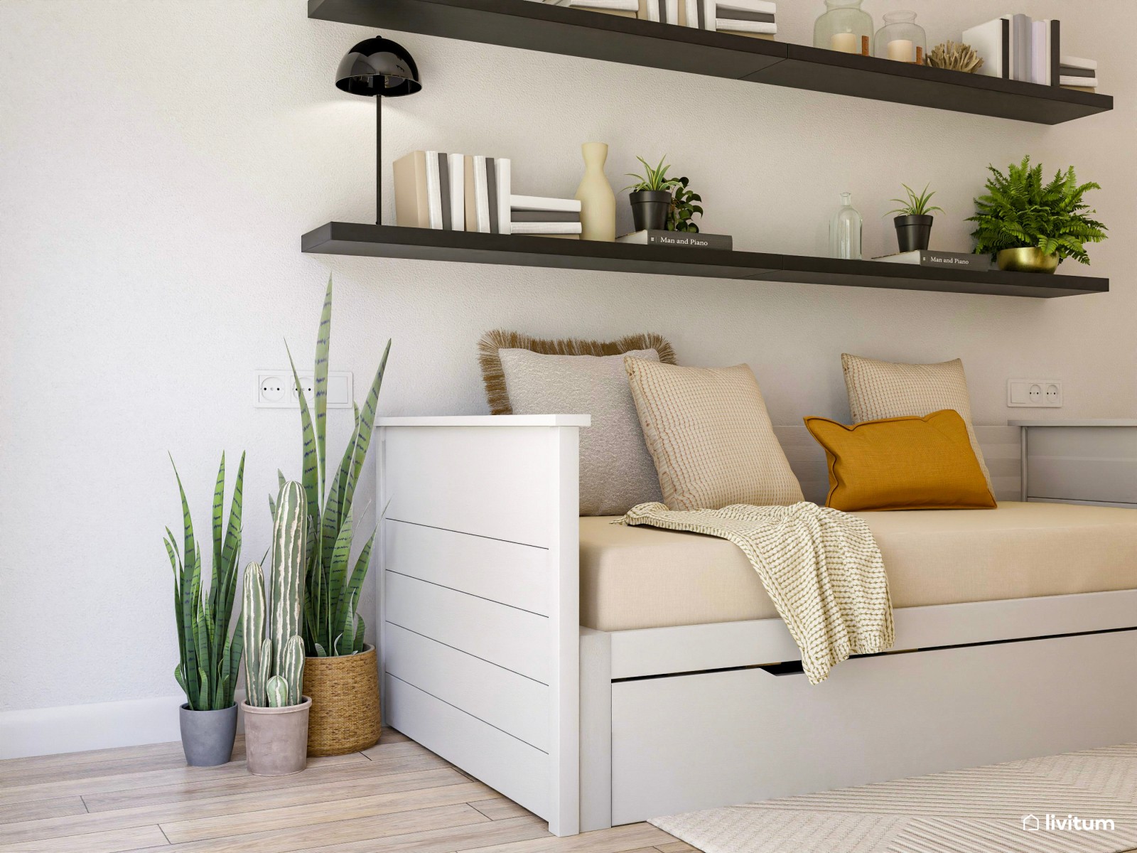 Estudio amplio y cómodo con cama y mucho almacenamiento