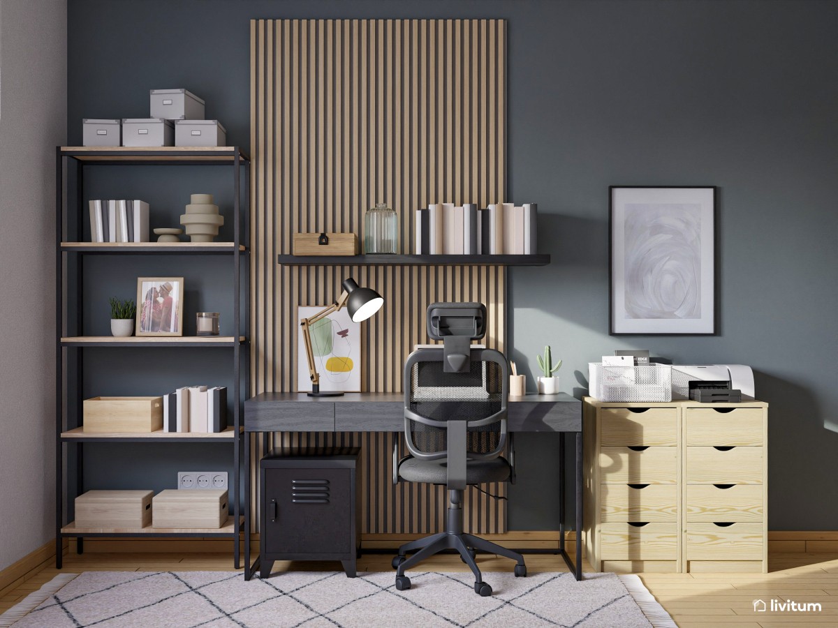 Estudio contemporáneo en color gris con cómodo sofá cama