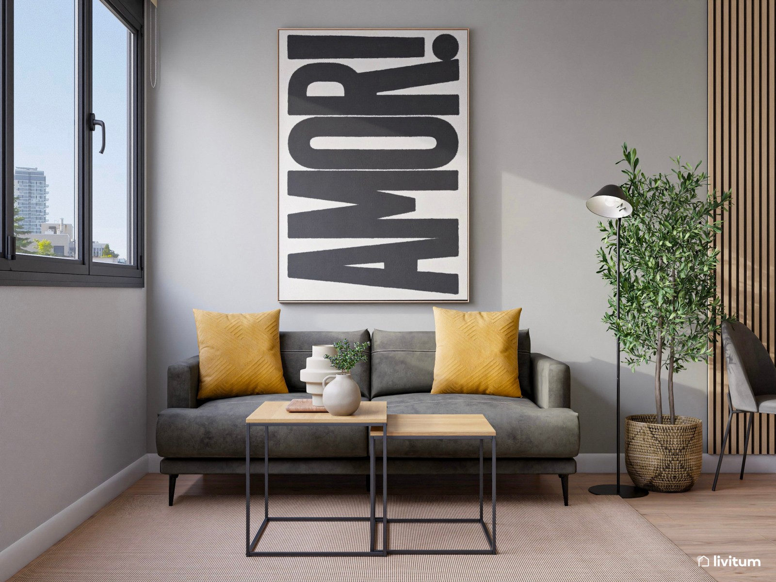 Estudio de alquiler turístico con dormitorio, salón comedor y cocina abierta en Bilbao 