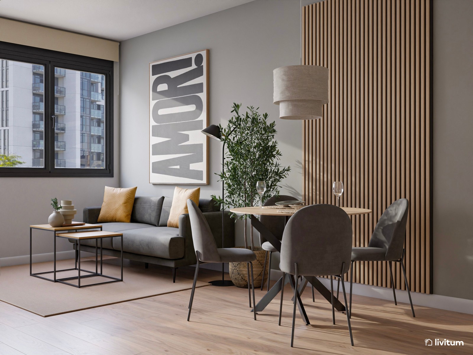 Estudio de alquiler turístico con dormitorio, salón comedor y cocina abierta en Bilbao 