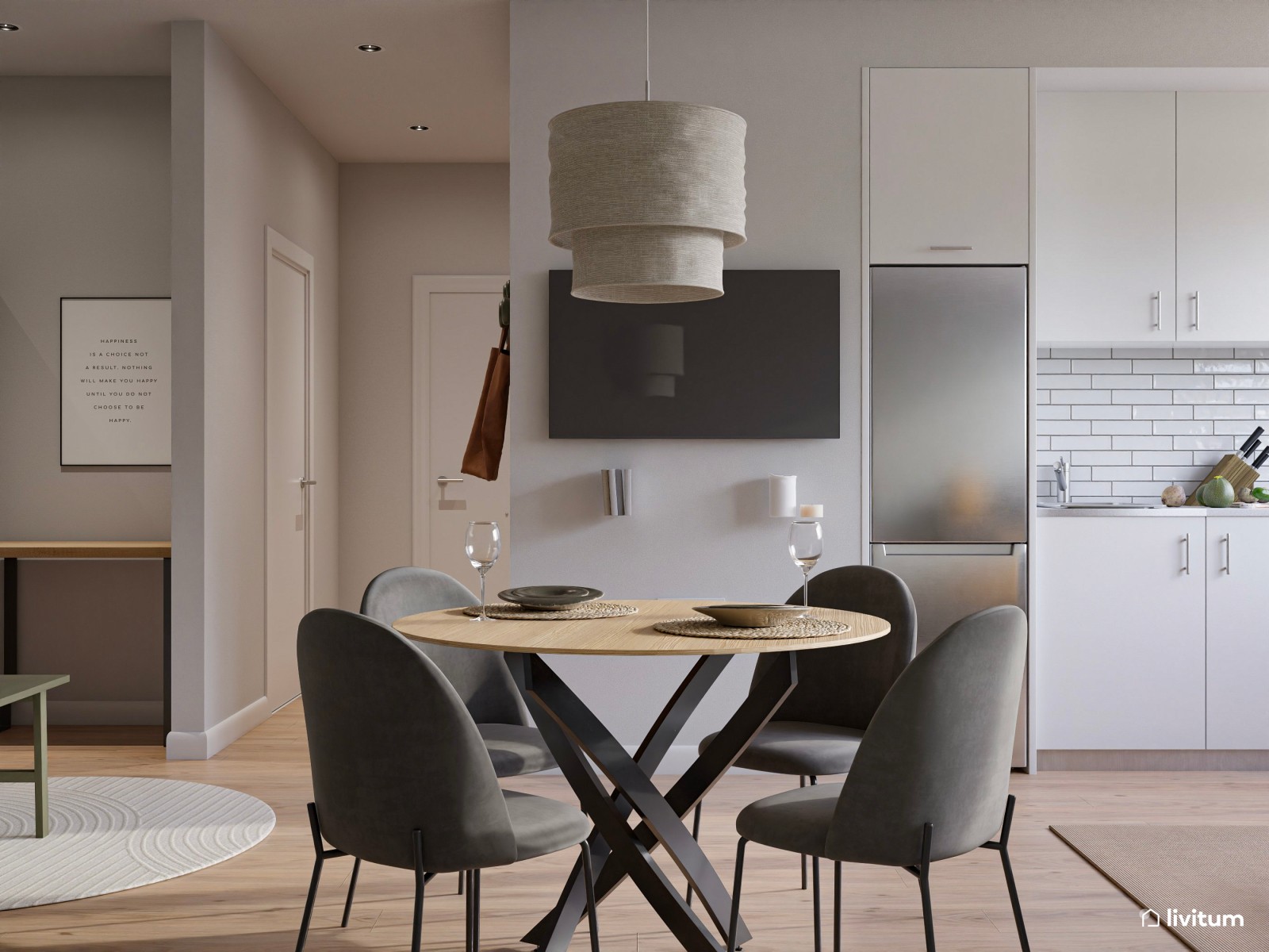 Estudio de alquiler turístico con dormitorio, salón comedor y cocina abierta en Bilbao 