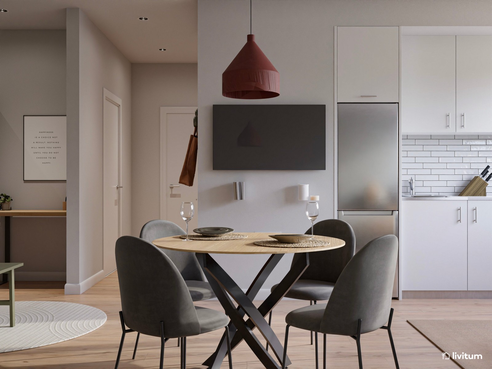 Estudio de alquiler turístico con dormitorio, salón comedor y cocina abierta en Bilbao 
