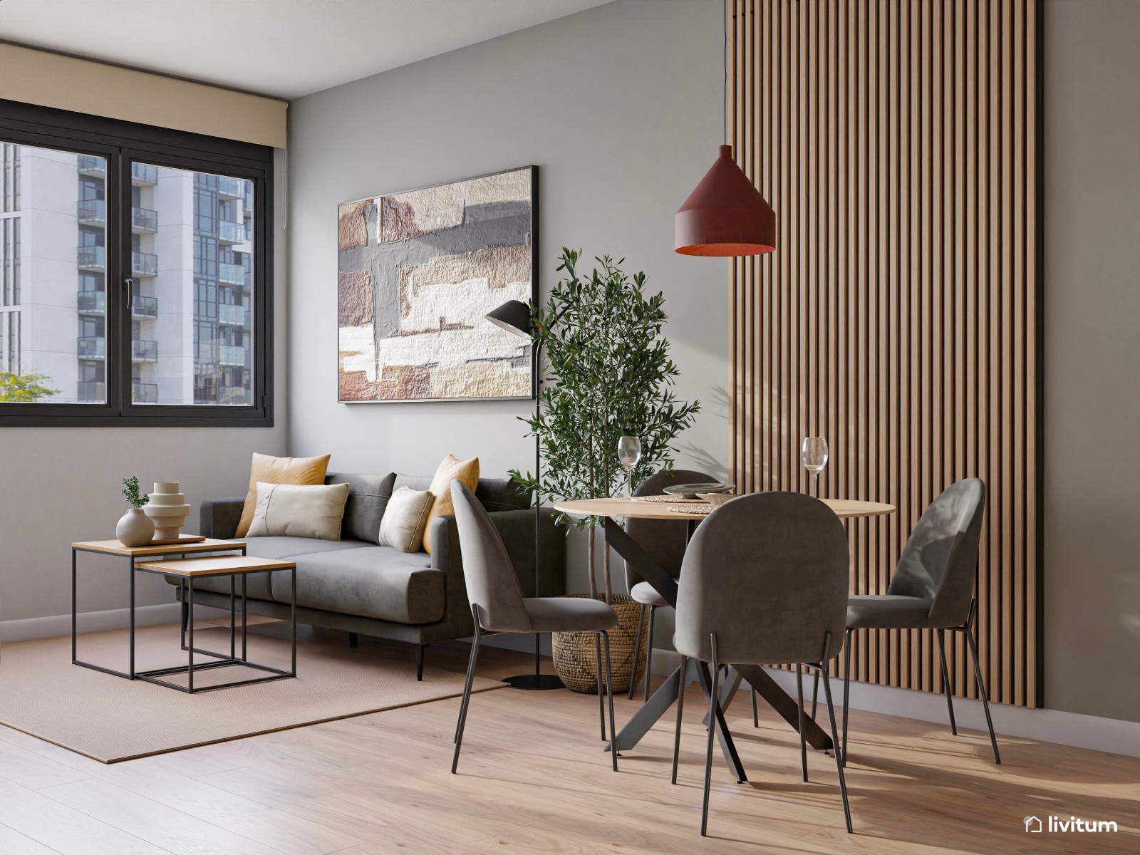 Estudio de alquiler turístico con dormitorio, salón comedor y cocina abierta en Bilbao 