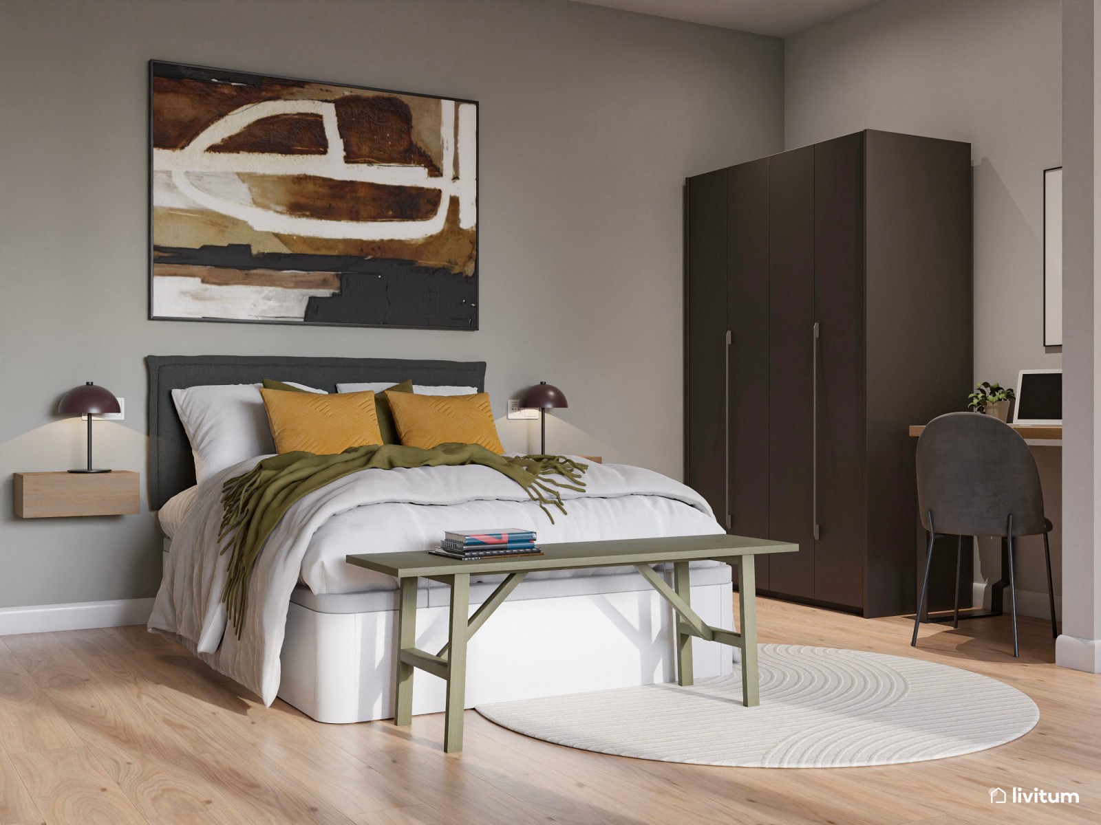 Estudio de alquiler turístico con dormitorio, salón comedor y cocina abierta en Bilbao 