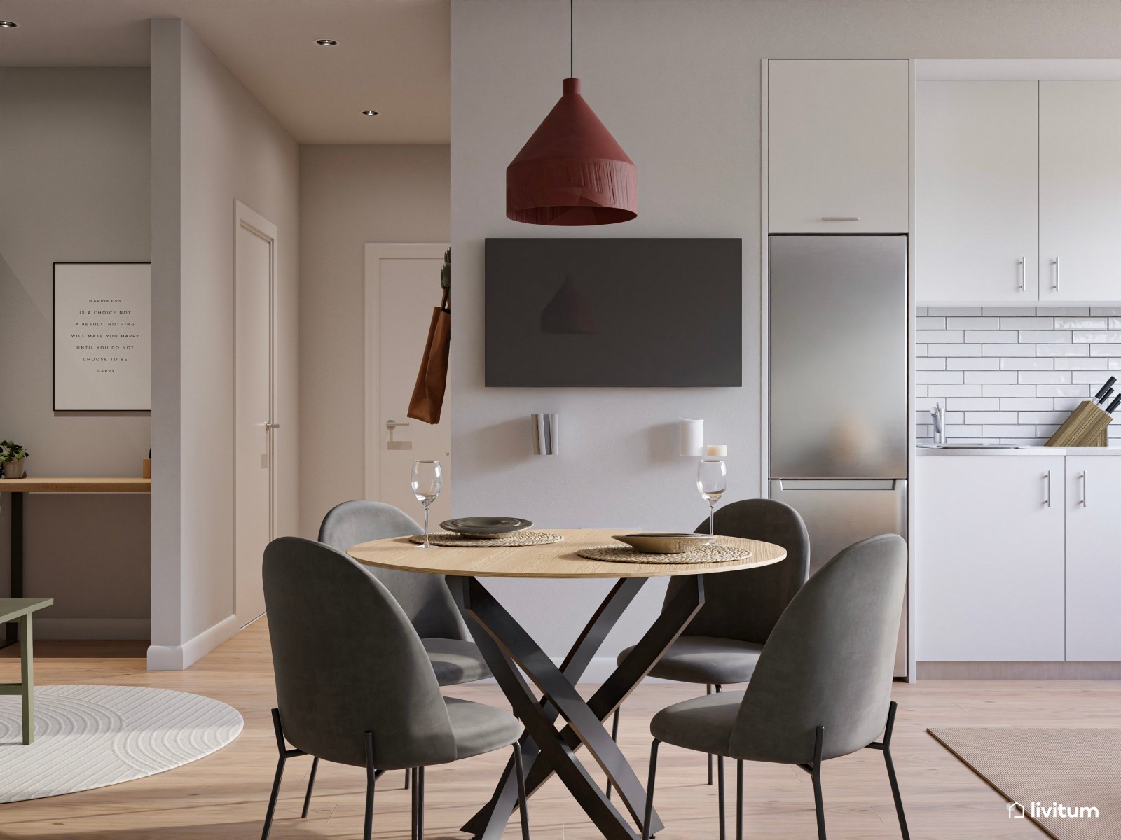 Estudio de alquiler turístico con dormitorio, salón comedor y cocina abierta en Bilbao 