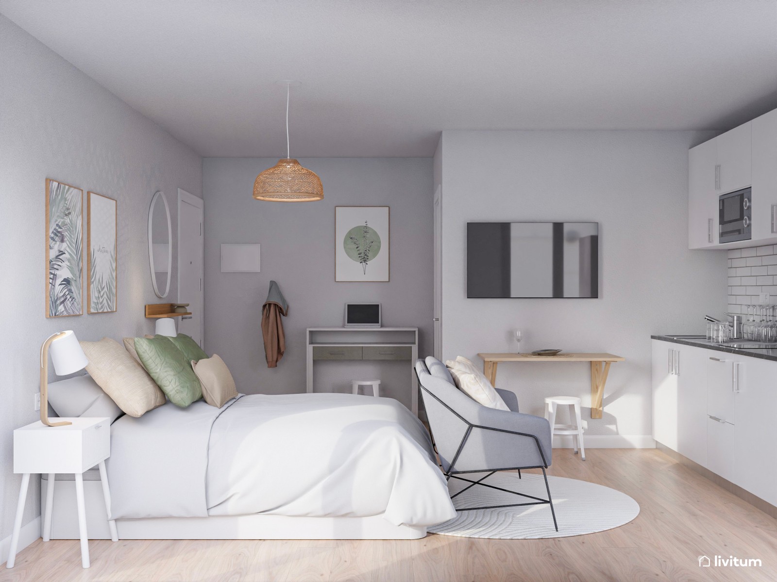 Estudio de alquiler turístico con todo lo necesario en un mismo espacio