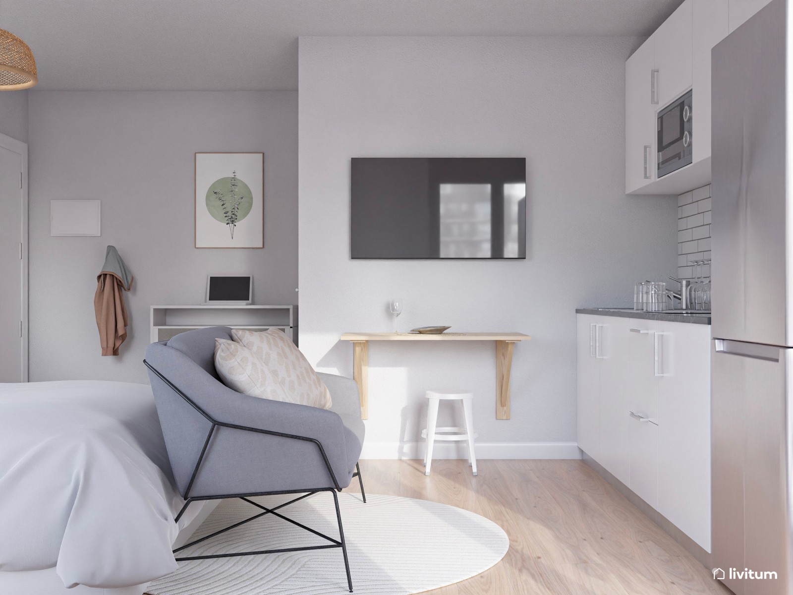 Estudio de alquiler turístico con todo lo necesario en un mismo espacio