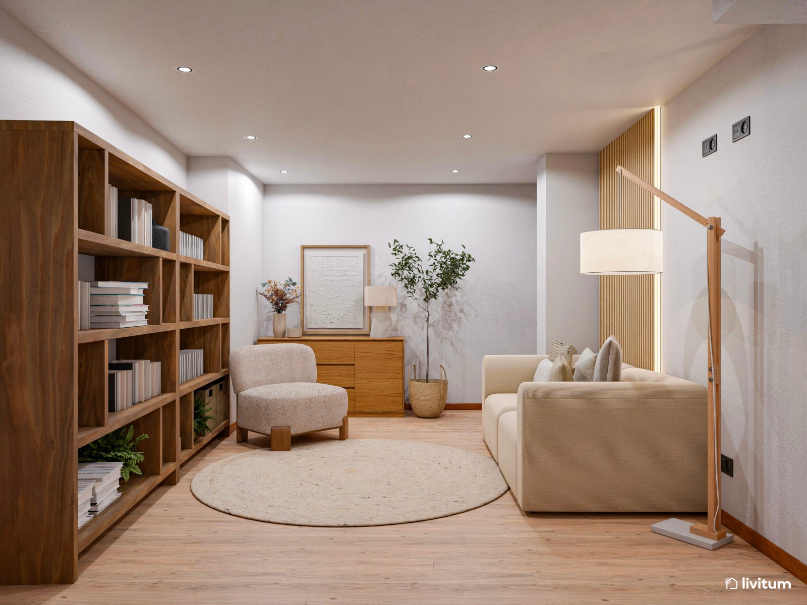 Estudio doble cálido y con almacenaje vertical 