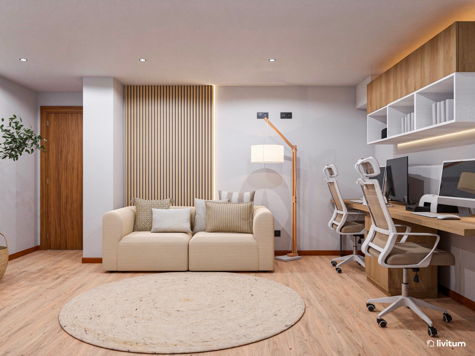 Estudio doble cálido y con almacenaje vertical 