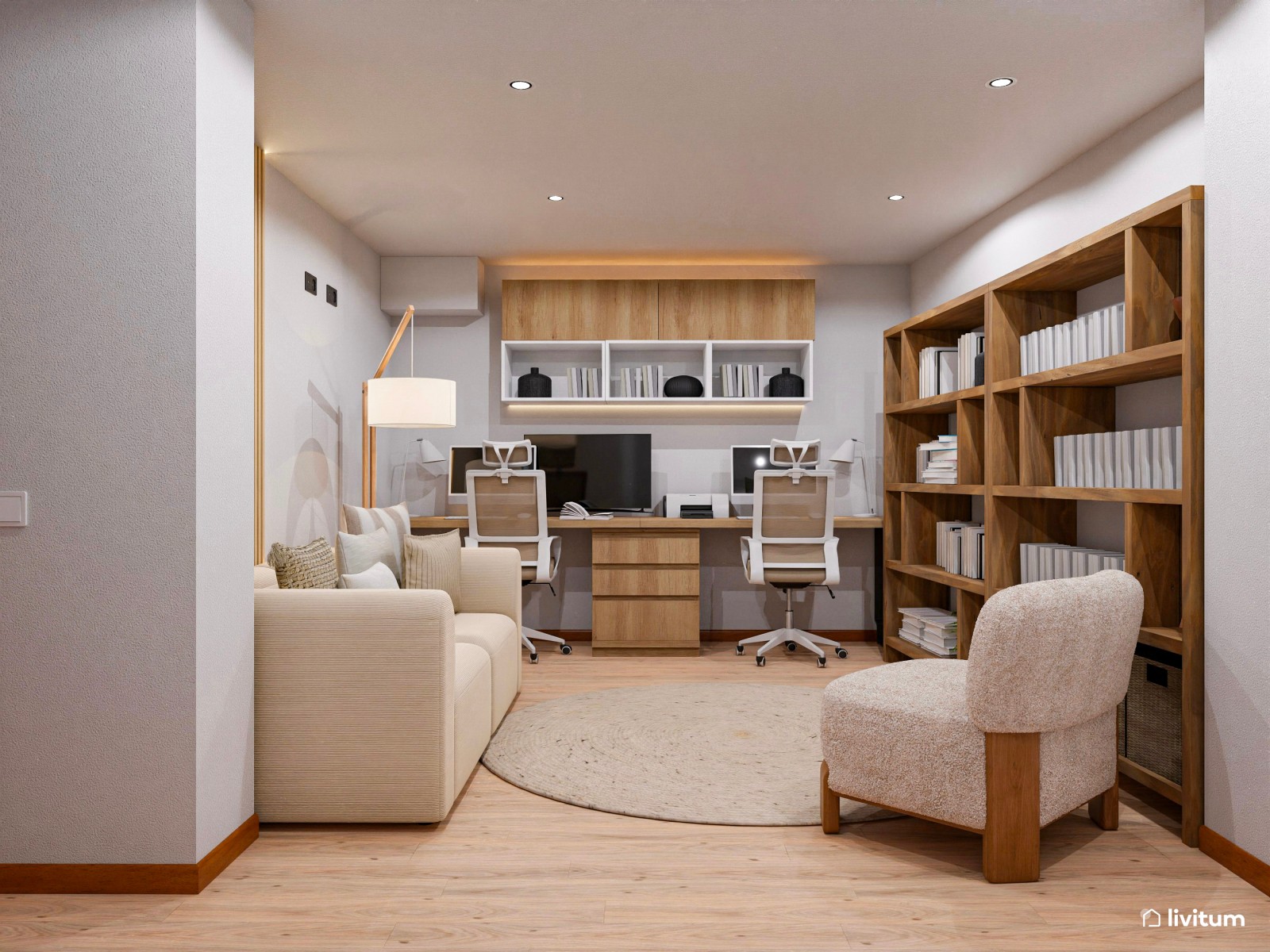 Estudio doble cálido y con almacenaje vertical 