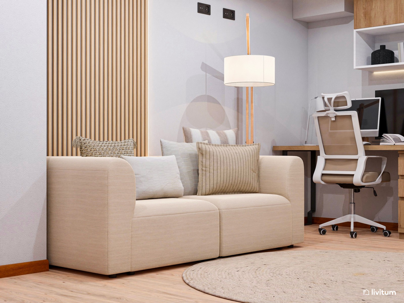 Estudio doble cálido y con almacenaje vertical 