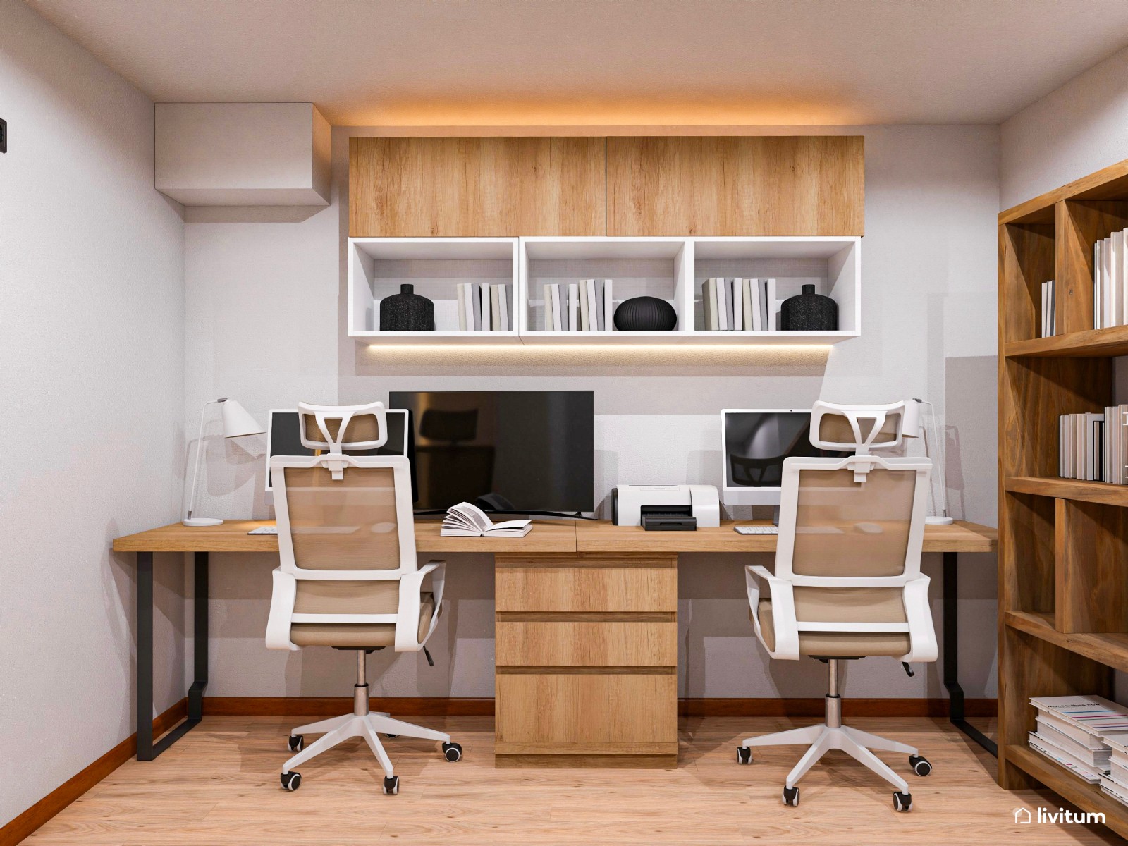 Estudio doble cálido y con almacenaje vertical 