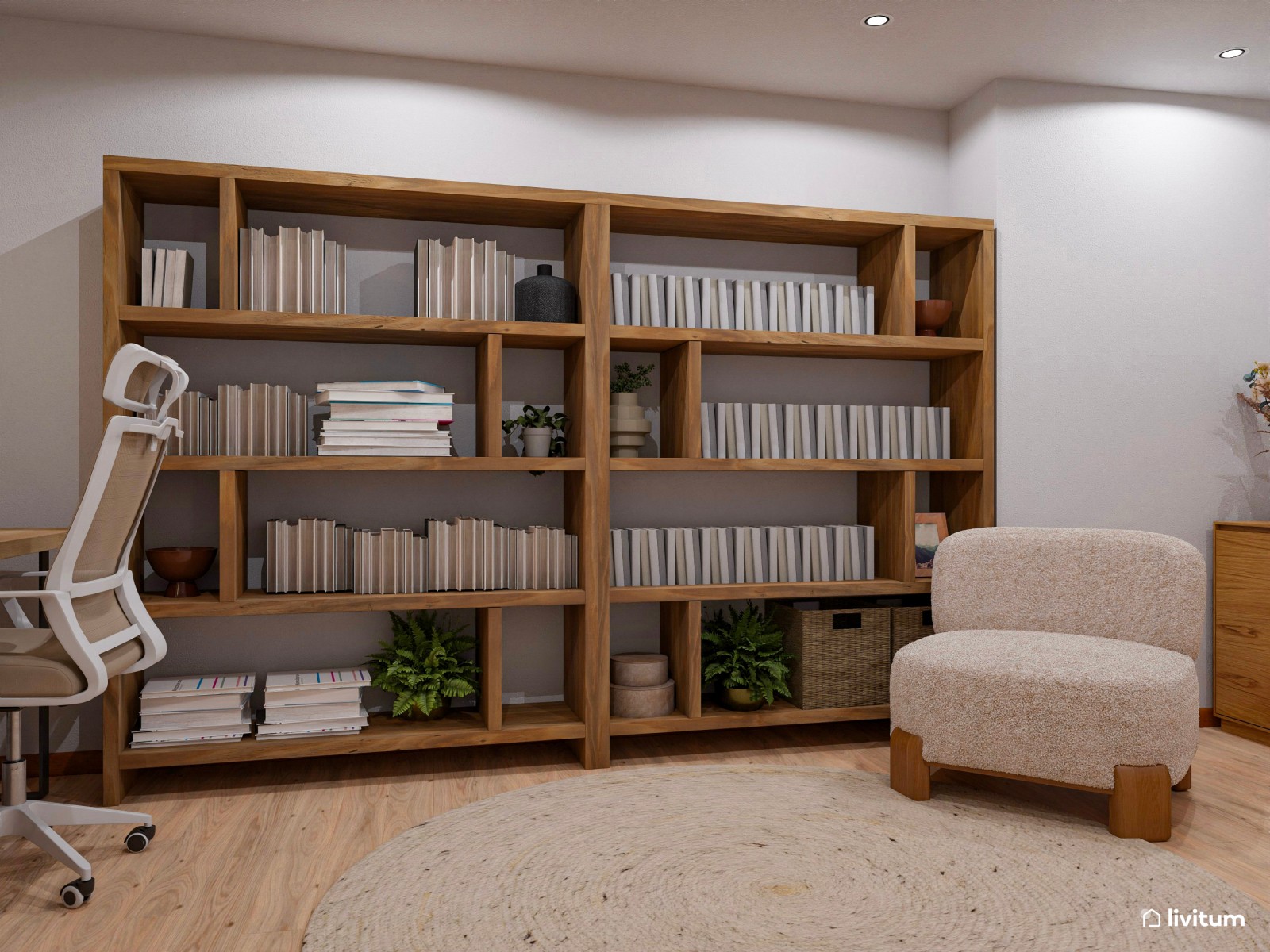 Estudio doble cálido y con almacenaje vertical 