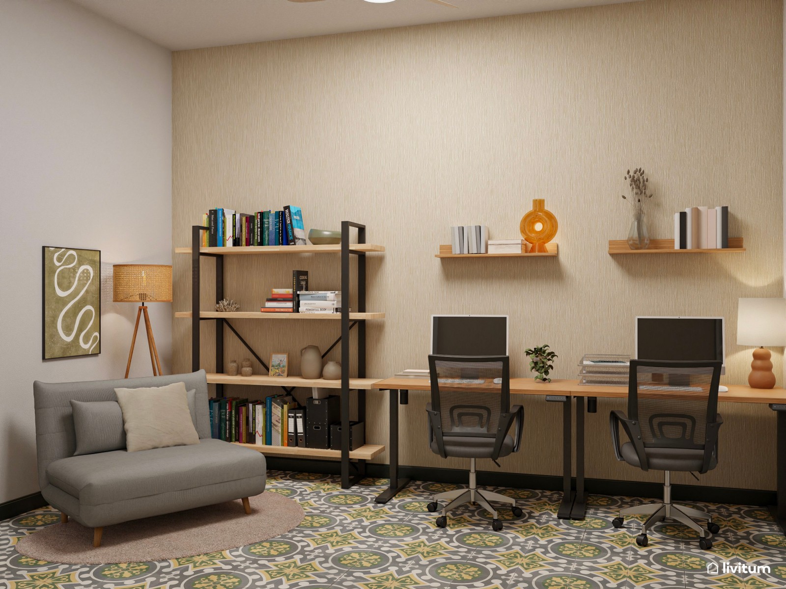 Estudio doble de 12 m² con diseño ergonómico y sofá cama 