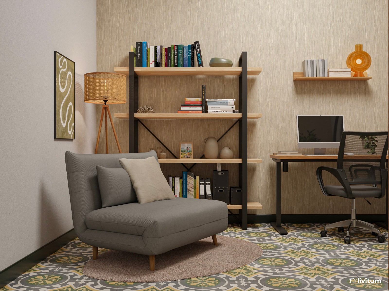 Estudio doble de 12 m² con diseño ergonómico y sofá cama 