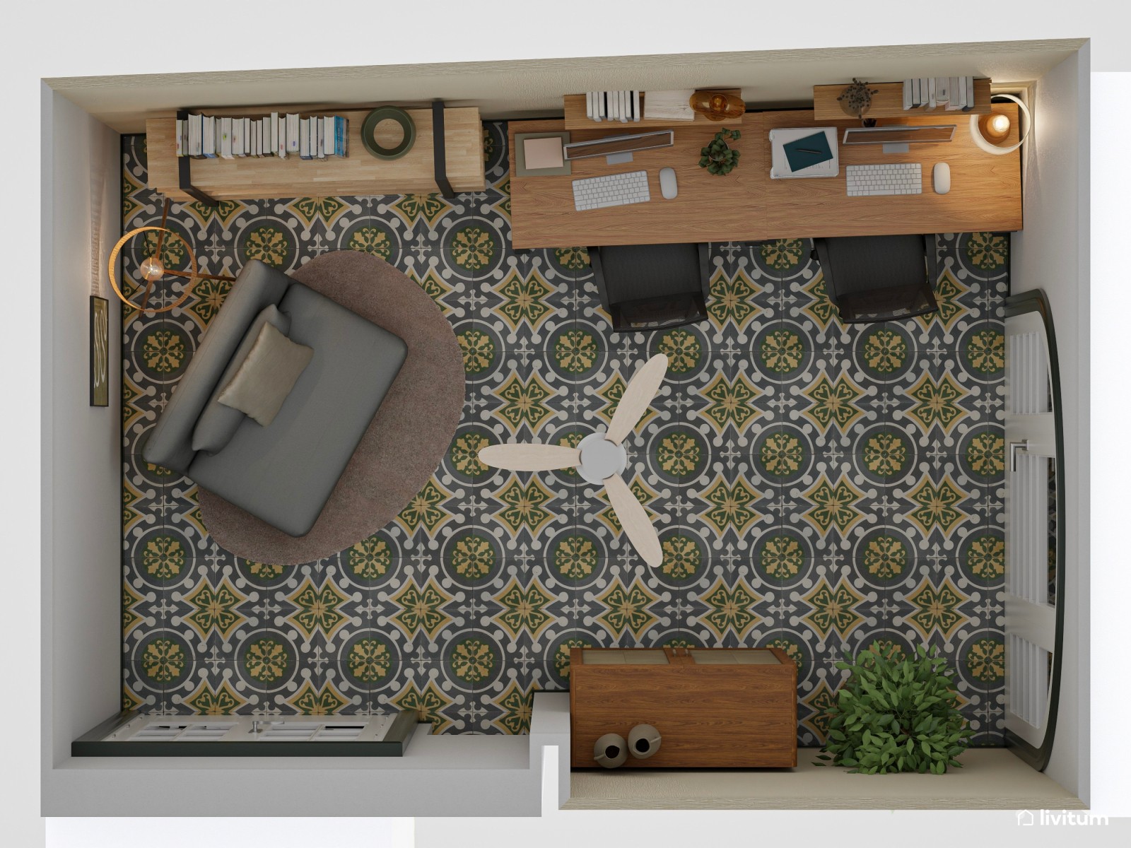 Estudio doble de 12 m² con diseño ergonómico y sofá cama 