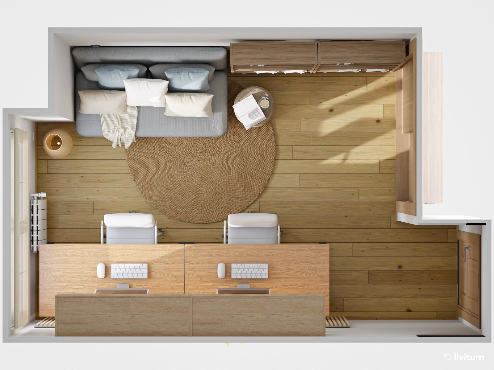 Estudio doble moderno con sofá cama de dos plazas