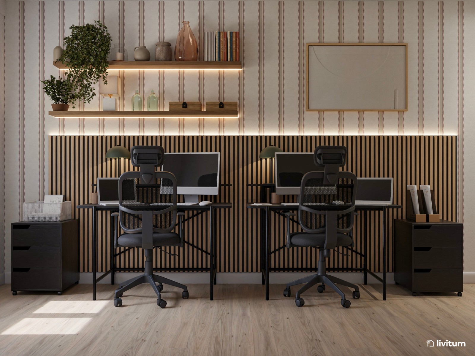 Estudio industrial con tintes clásicos para dos personas