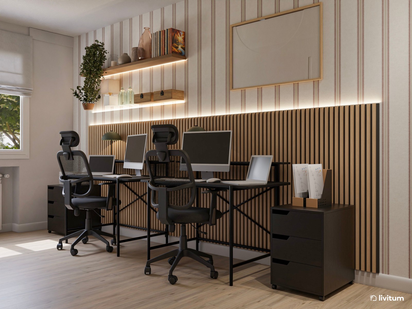 Estudio industrial con tintes clásicos para dos personas