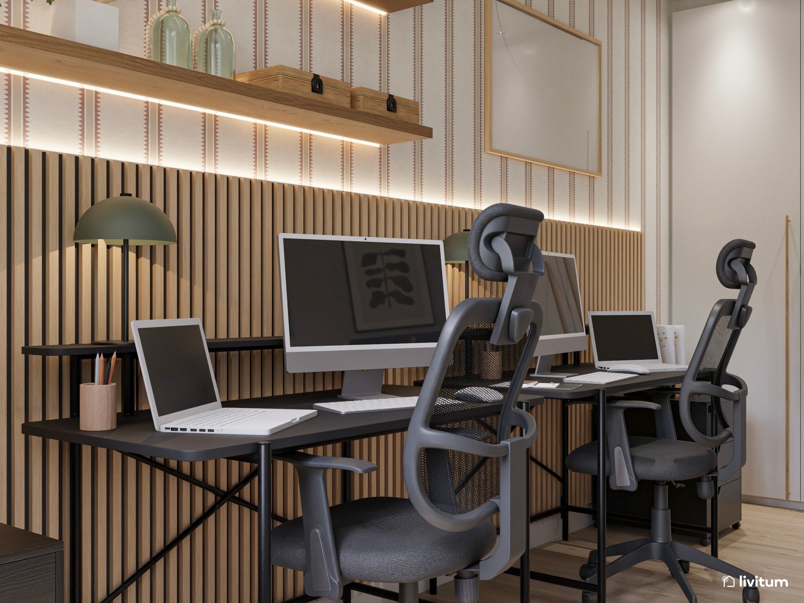 Estudio industrial con tintes clásicos para dos personas