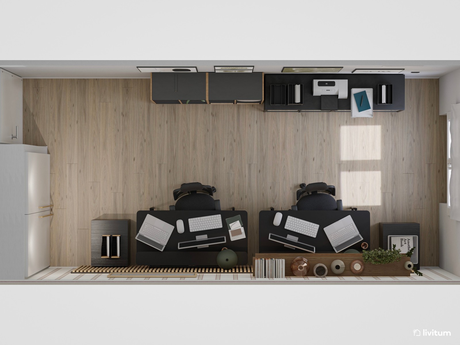 Estudio industrial con tintes clásicos para dos personas