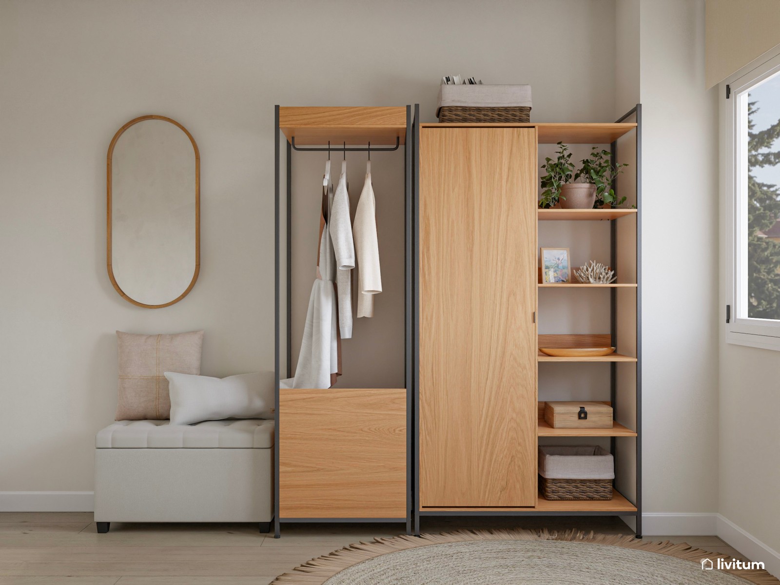Estudio luminoso con vestidor y mucho almacenaje
