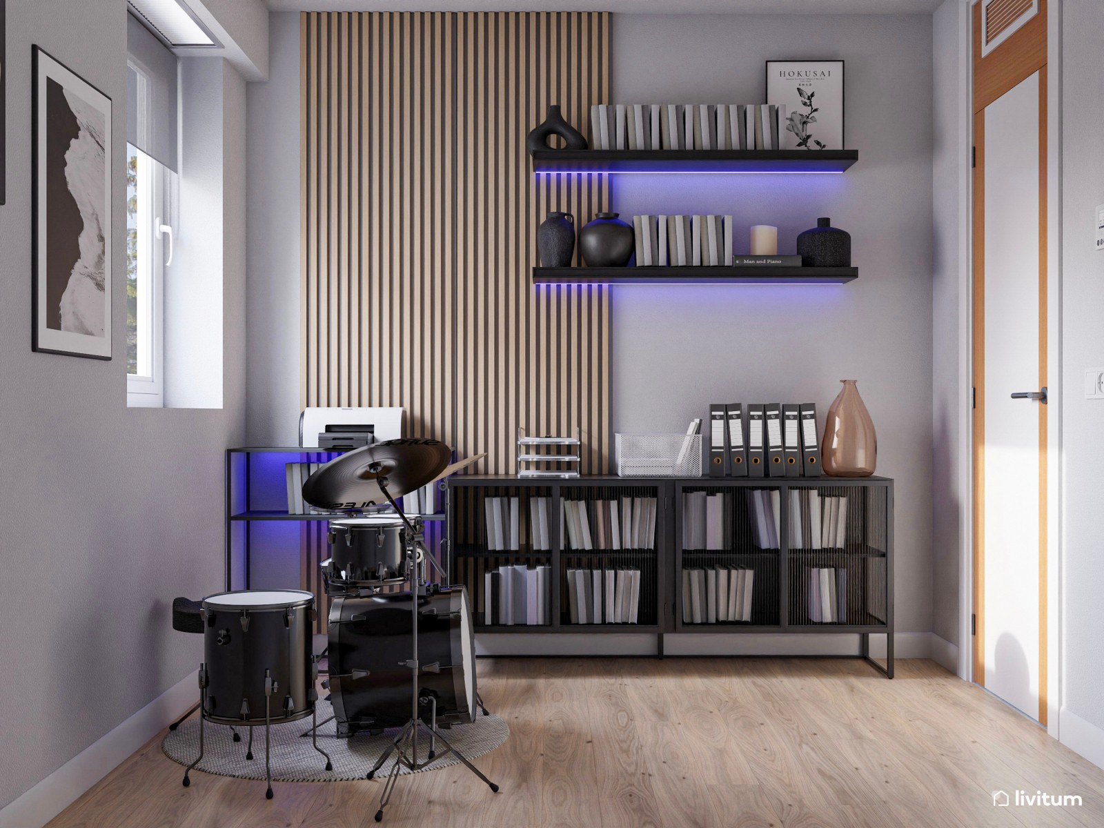  Estudio moderno con LED diseñado para trabajar, estudiar o hacer música 
