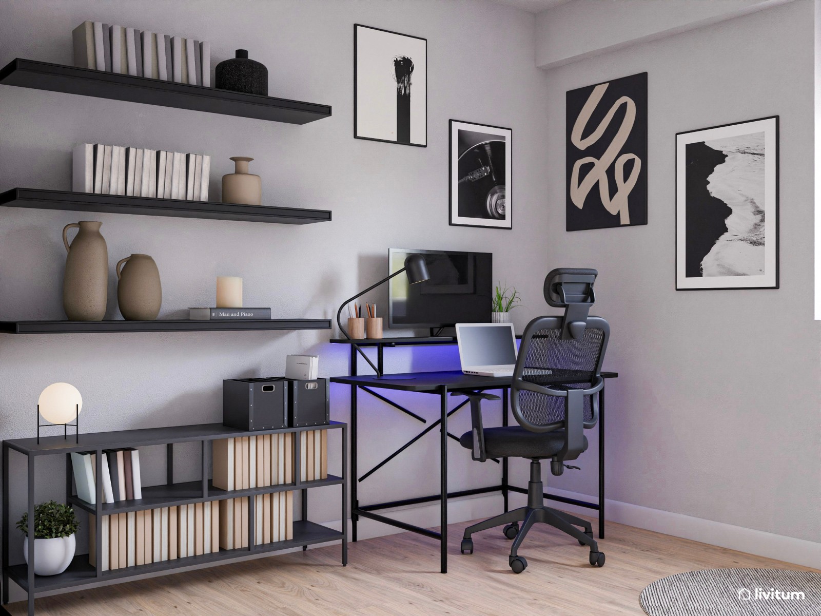  Estudio moderno con LED diseñado para trabajar, estudiar o hacer música 