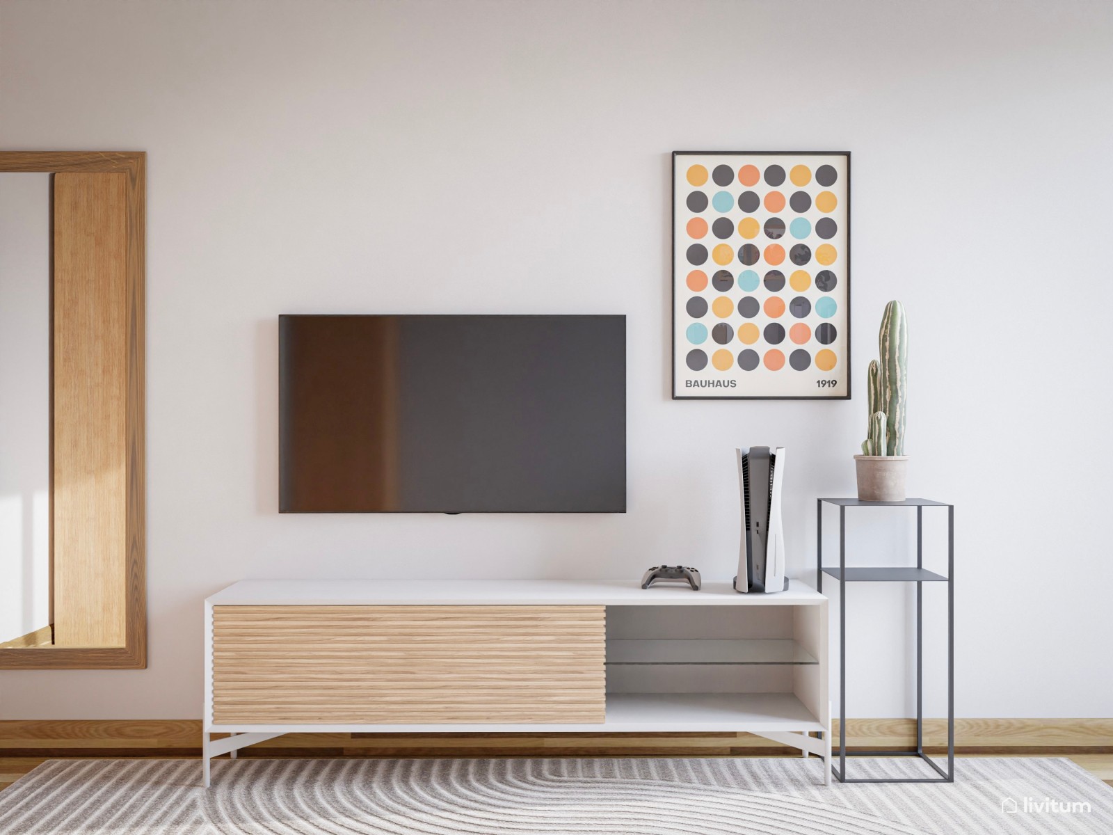 Estudio moderno con sillón cama y armario rinconero 